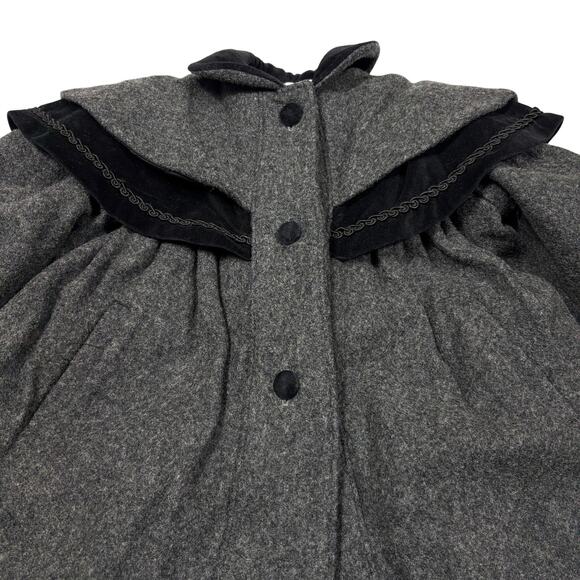 Rothschild Child's Wool Coat Sailor Collar Black Velvet Bow Girl Size 4 Rare Vtg - Picture 5 of 13